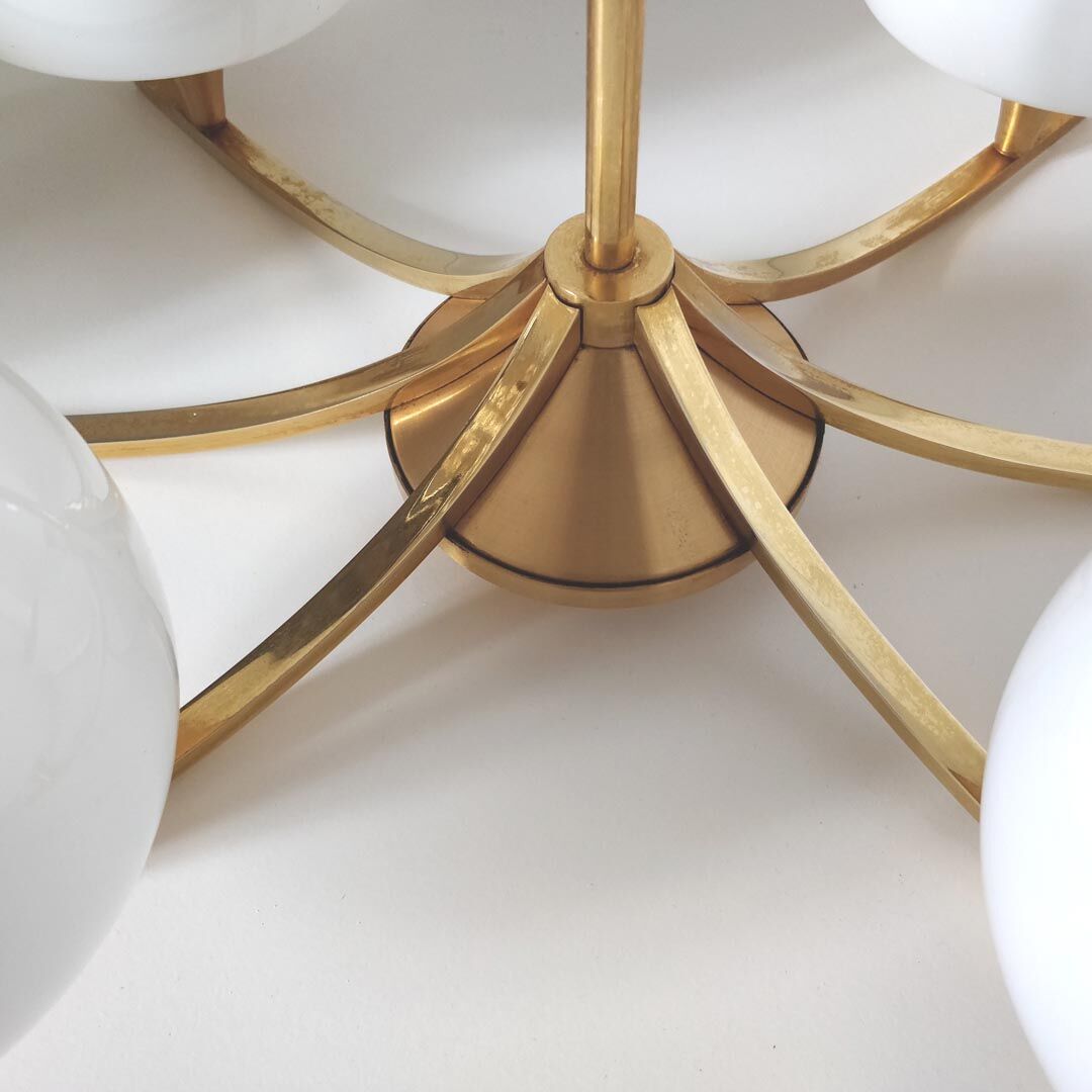 Vintage suspension chandelier 6 gilded and opaline lights