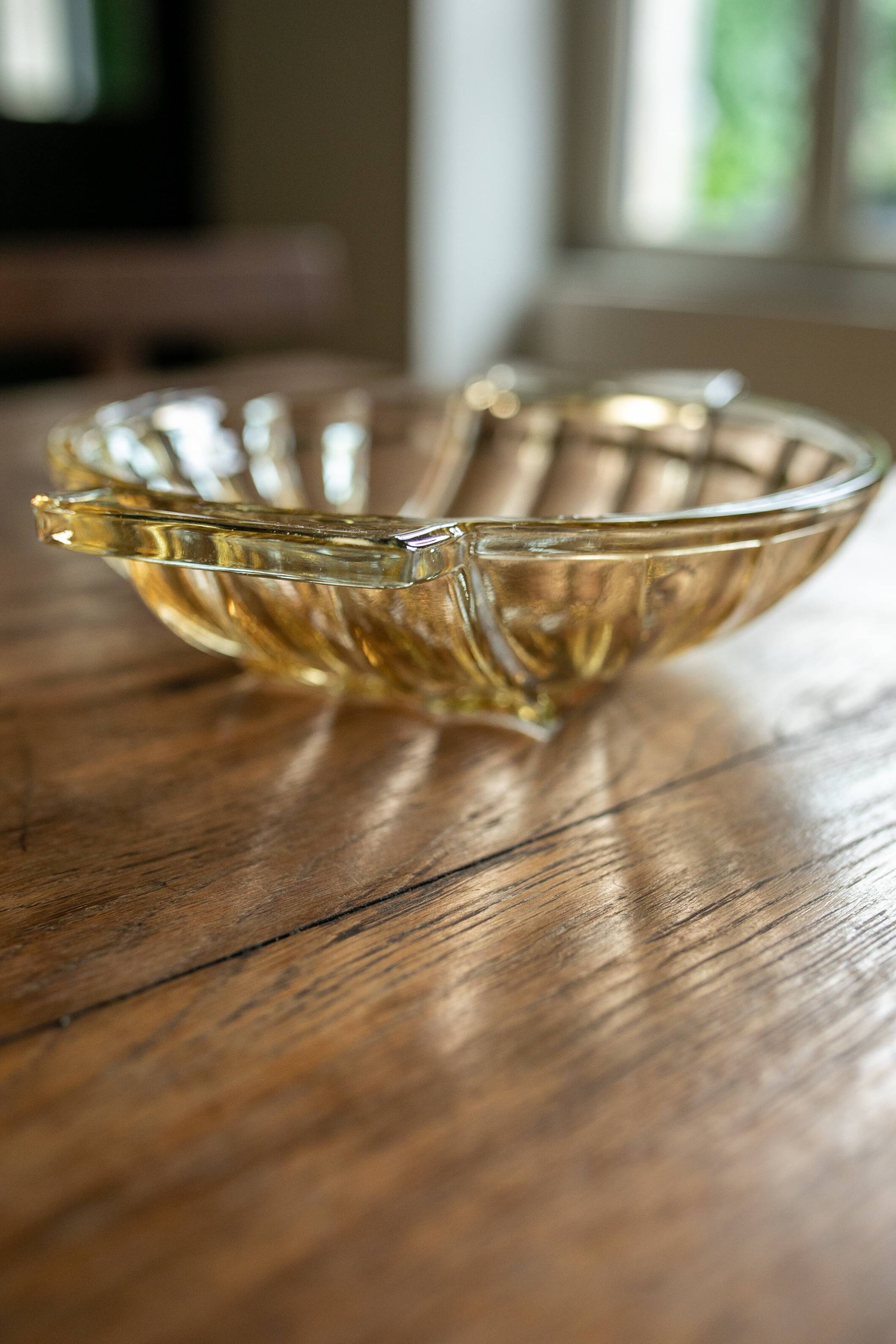 The iridescent glass dish