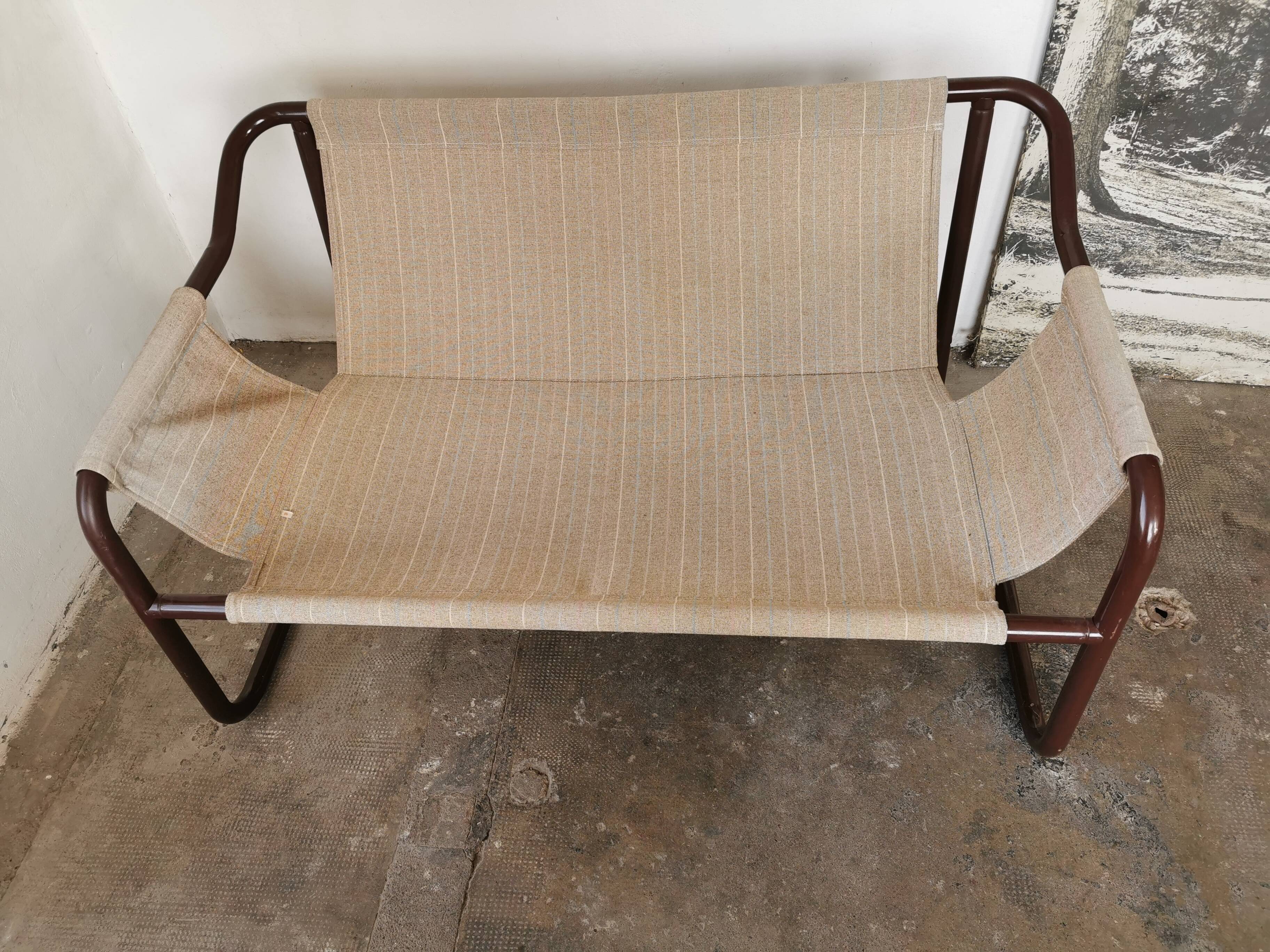 Tubular metal bench from the 80s