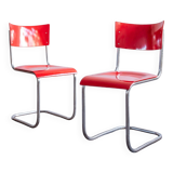 Functionalist Bauhaus Style Red Dining Chairs By Kovona, 1940s