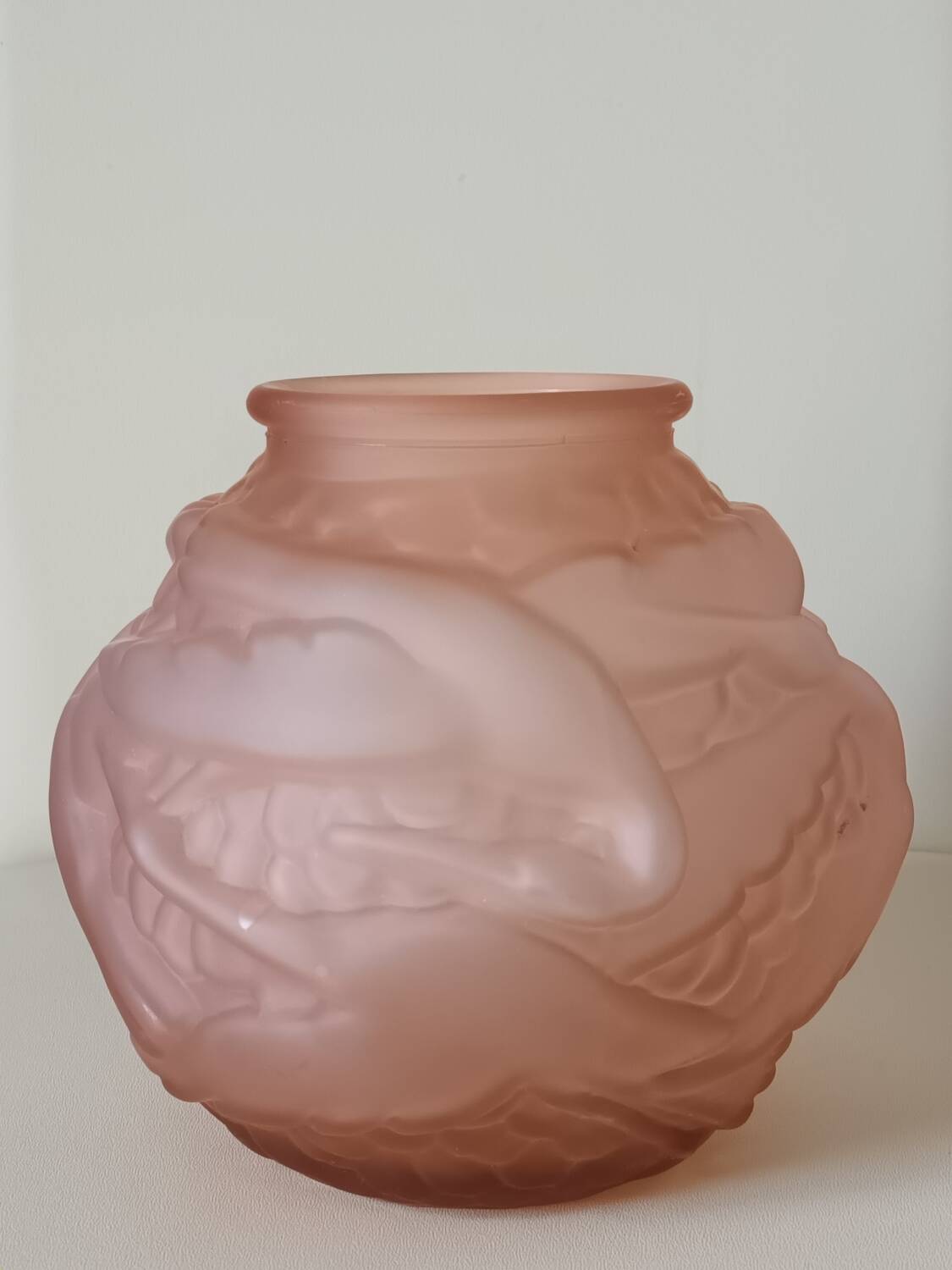 Art Deco pink glass round vase