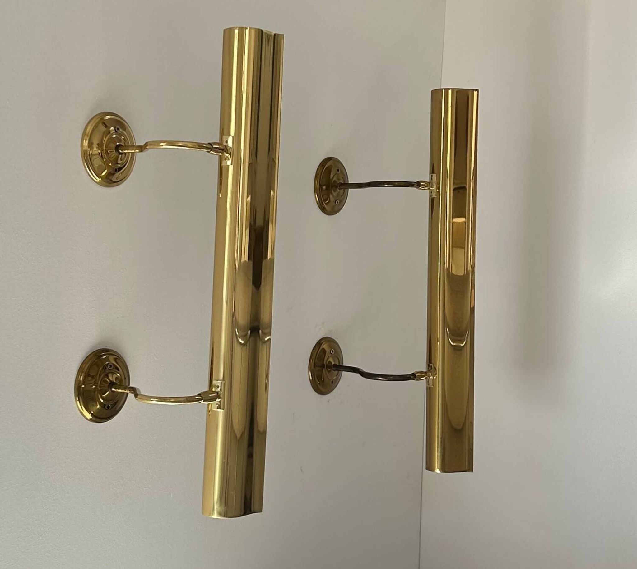 Pair of vintage XL adjustable brass wall lights, France 1970