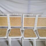 Suite of 4 folding chairs vintage wood and cannage 60s/70s