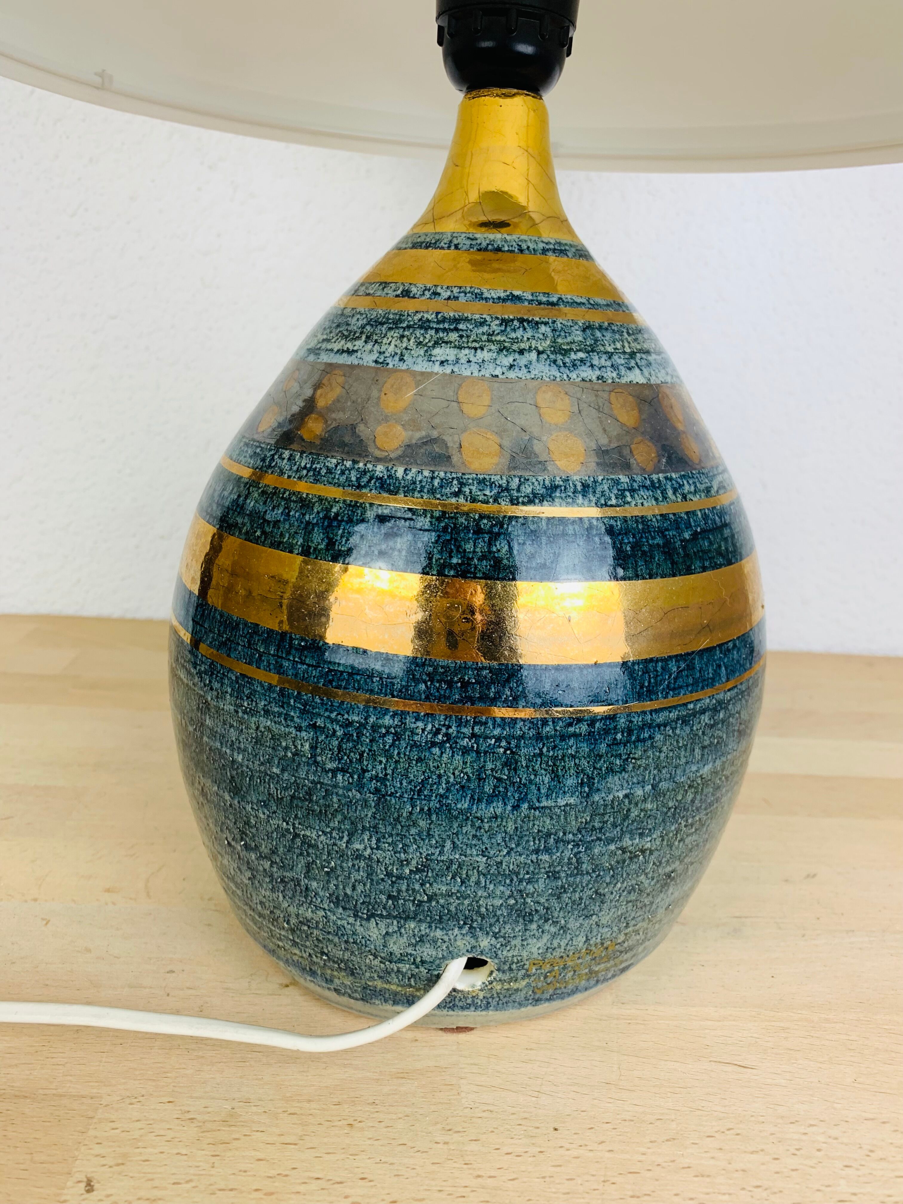 Lamp Georges Pelletier workshop La Roue in Vallauris, blue and gold ceramic