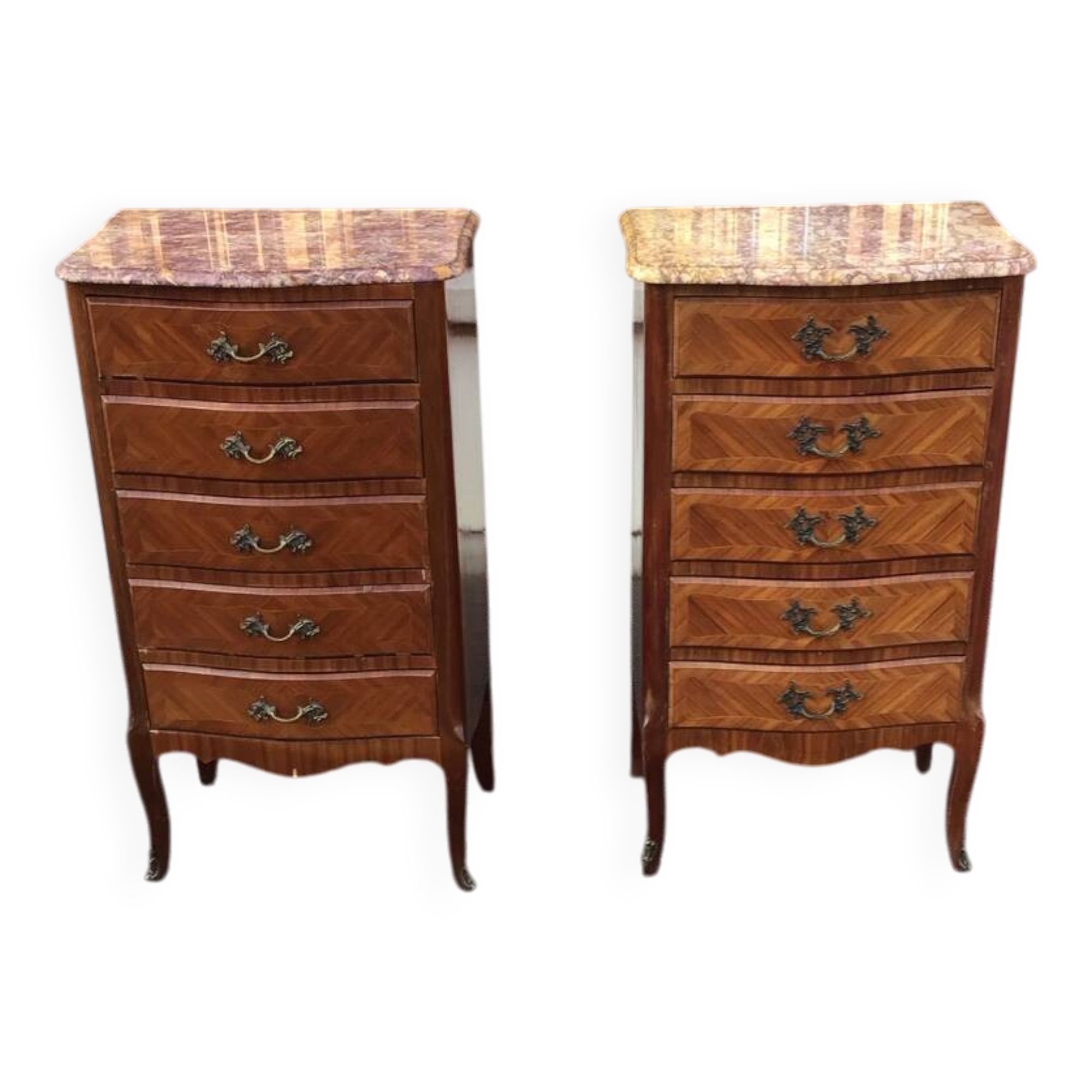 Pair of Louis XV style marquetry chiffonniers
