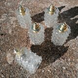 Set of 5 vintage molded glass globe suspensions