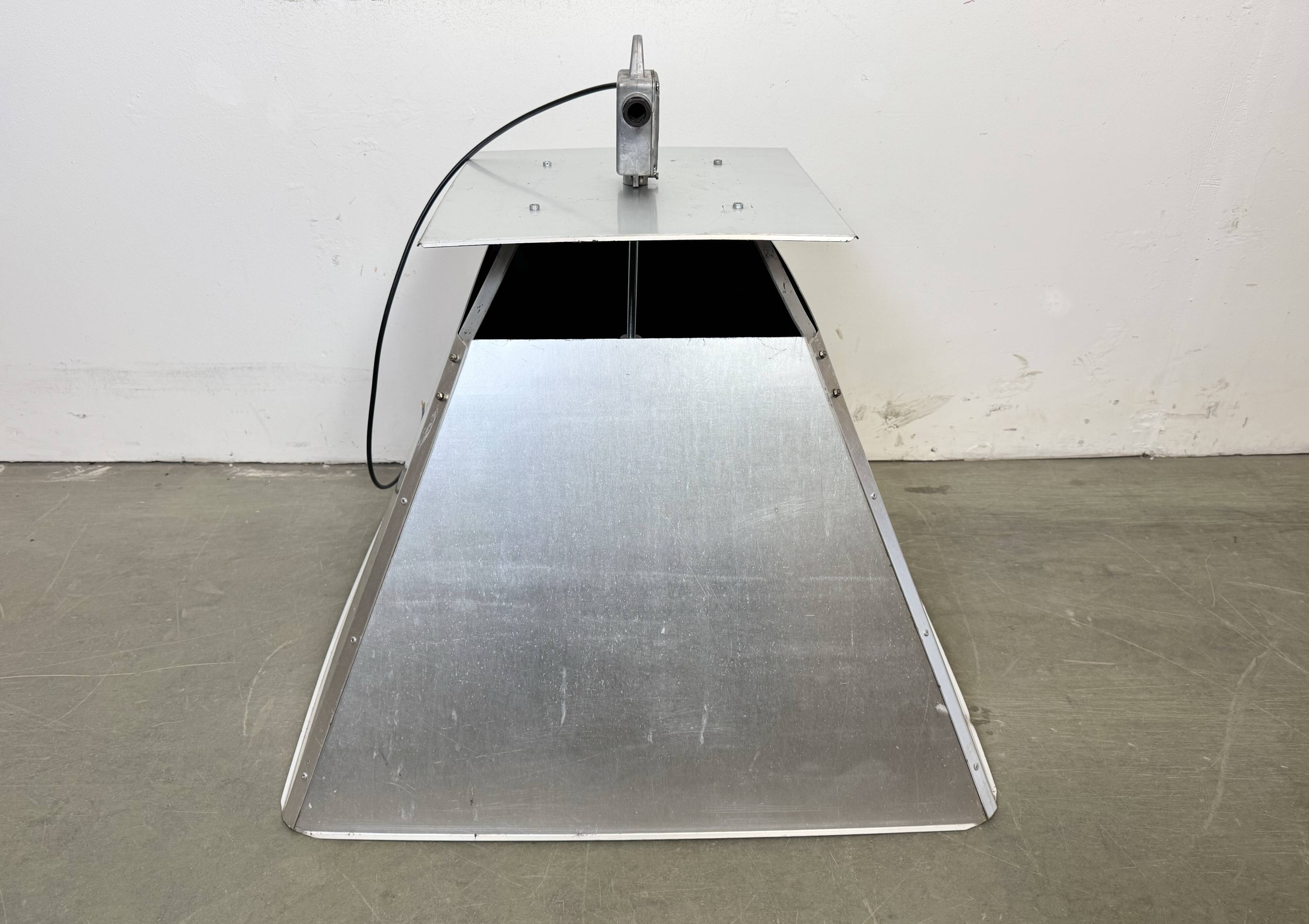 Large Silver Industrial Factory Pebdant Lamp, 1970s