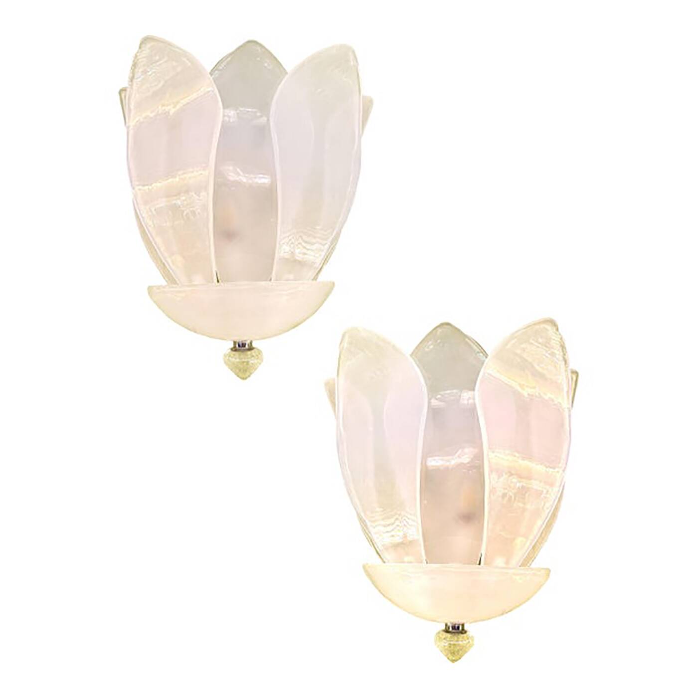 Contemporary Venetian Sanded Murano Glass Floreal Wall Sconces-Set of Two