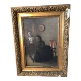 Oil on wood interior scene