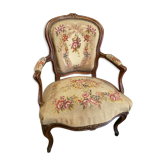 Armchair cabriolet eighteenth period Louis XV tapestry to the point floral decoration