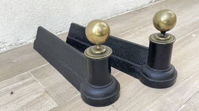 Chenets neoclassical cast iron and brass