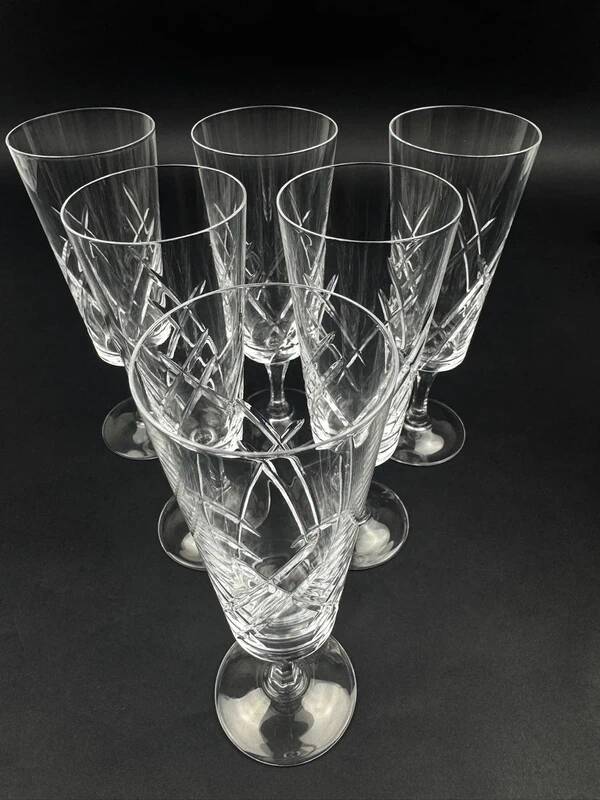 Set of 6 Lorraine crystal champagne flutes, 17 cm