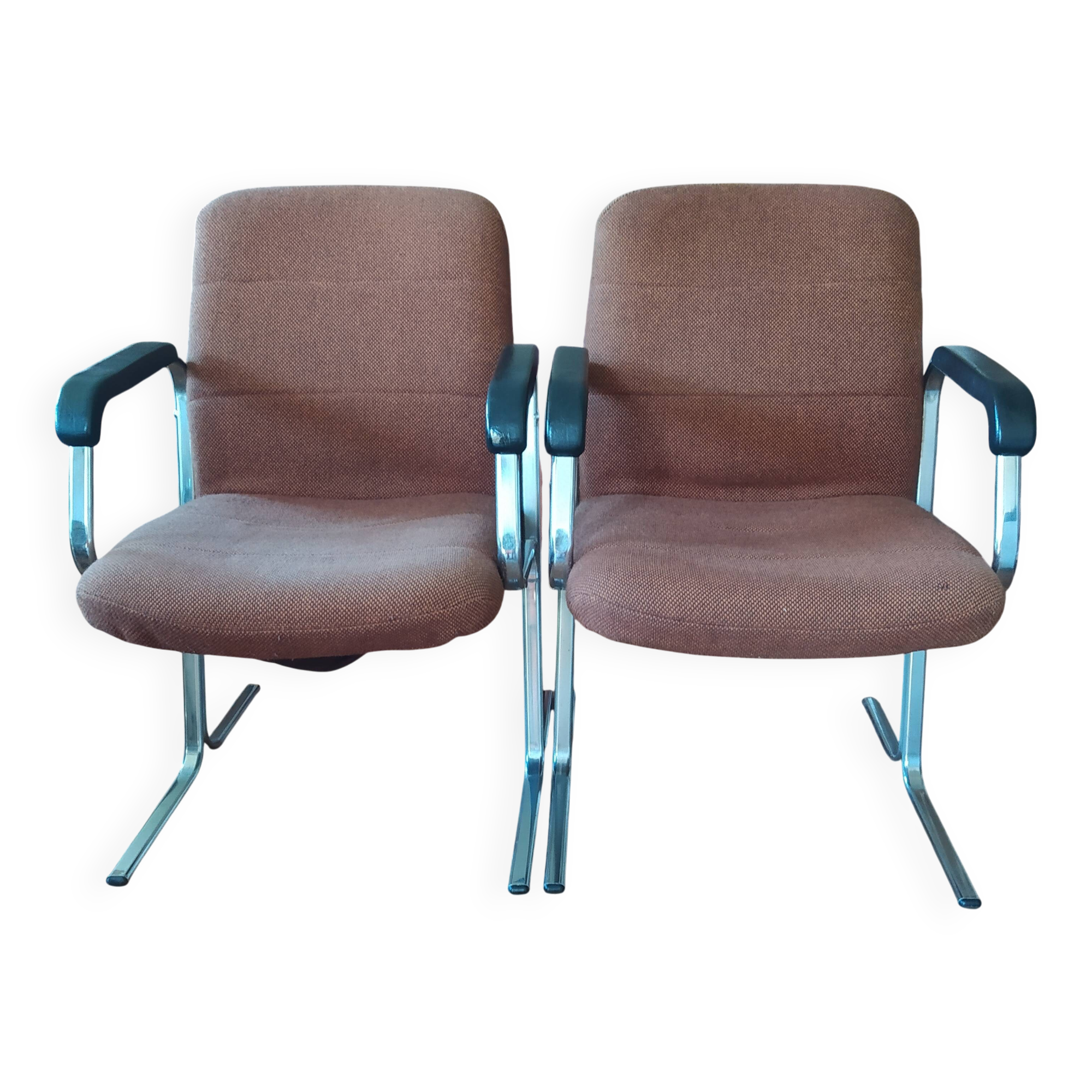 paire de fauteuils 1970 design modernistes tissu tweed