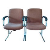 paire de fauteuils 1970 design modernistes tissu tweed