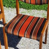 Set of 5 70s designer chairs in beech and orange and brown velvet Self éditeur