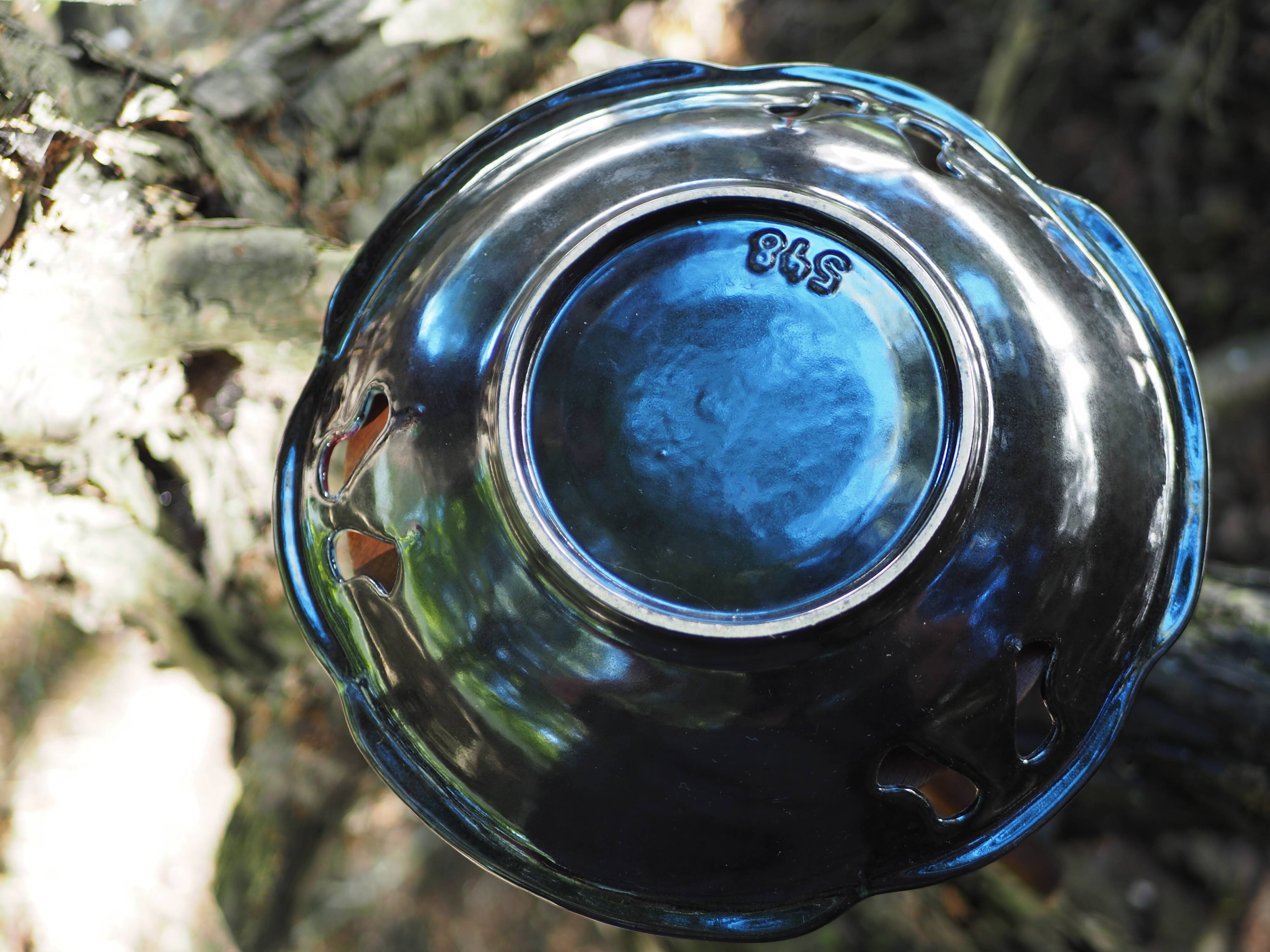 Coupe à fruit ajourée à coulures jaunes et rouges - Fat lava, West Germany - années 70