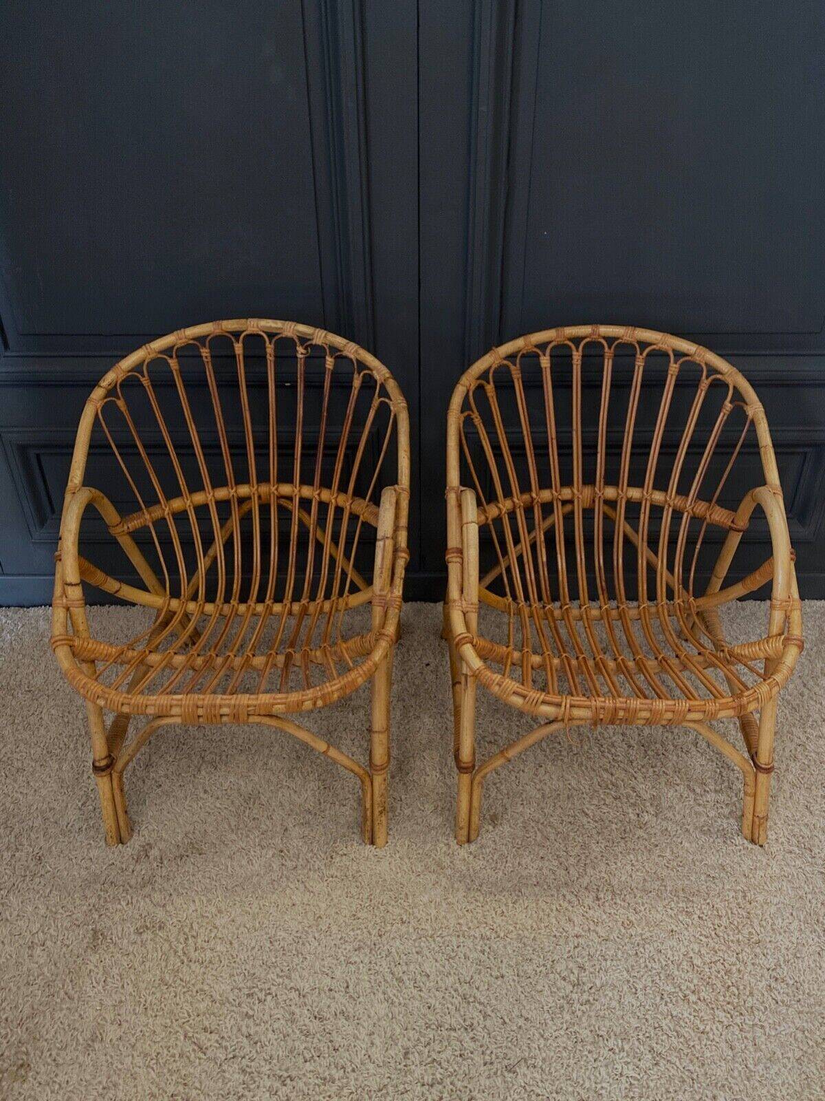 Paire de fauteuils en rotin, travail français 1960