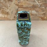 Antique marei vase rectangle shape fat lava green & white vintage