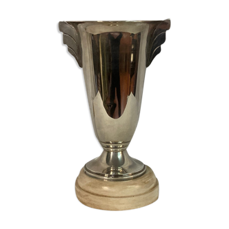 Art Deco, silver metal lamp wood base around 1930