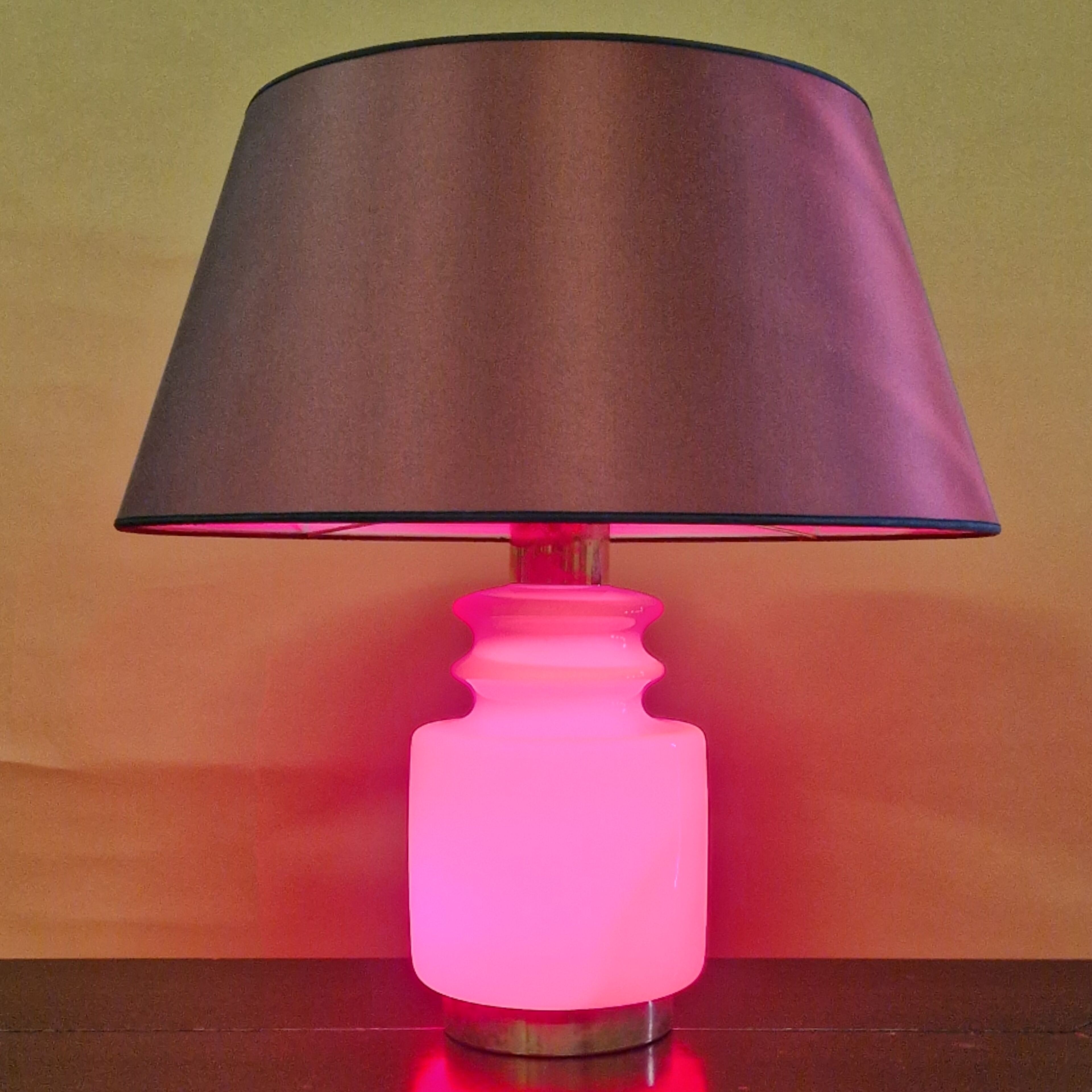 Red illuminated opaline glass table lamp by Peill and Puzzler, Germany 1960s