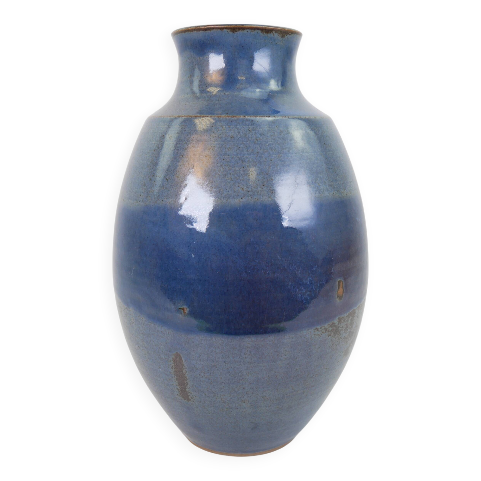 Large blue glazed ceramic vase signed under the base