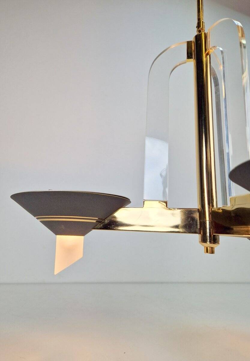 Vintage French Brass Acrylic Chandelier, 1970s