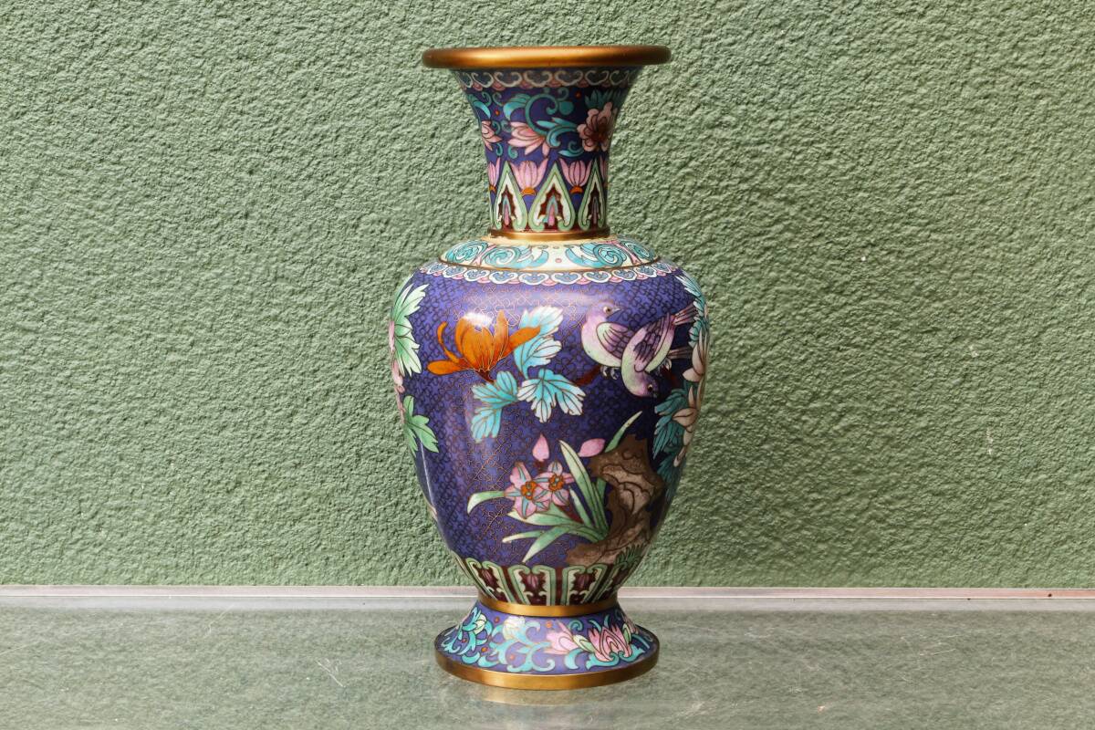Vase in cloisonné enamel, China, peonies, birds