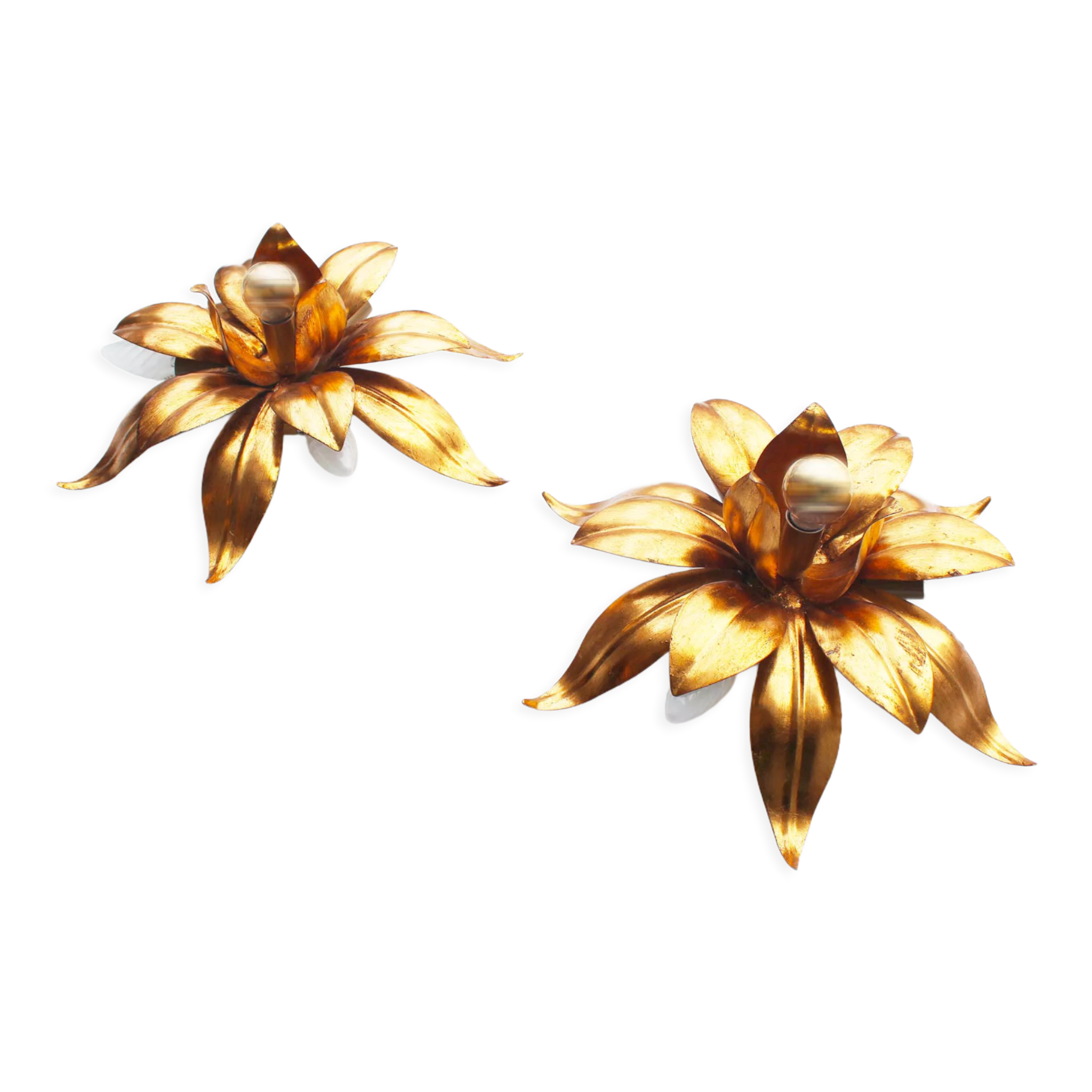 Large pair of italian gilt florentine wall lights 1970