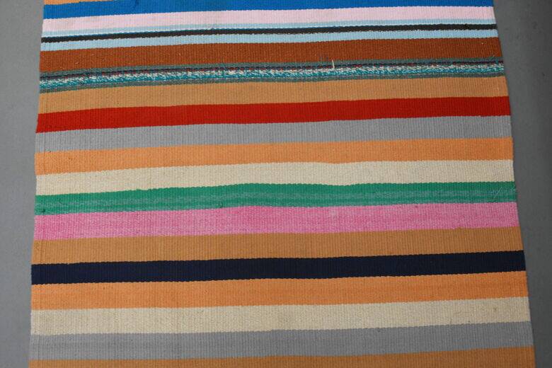 Vintage colourful flat kilim hallway rug 90x306 cm
