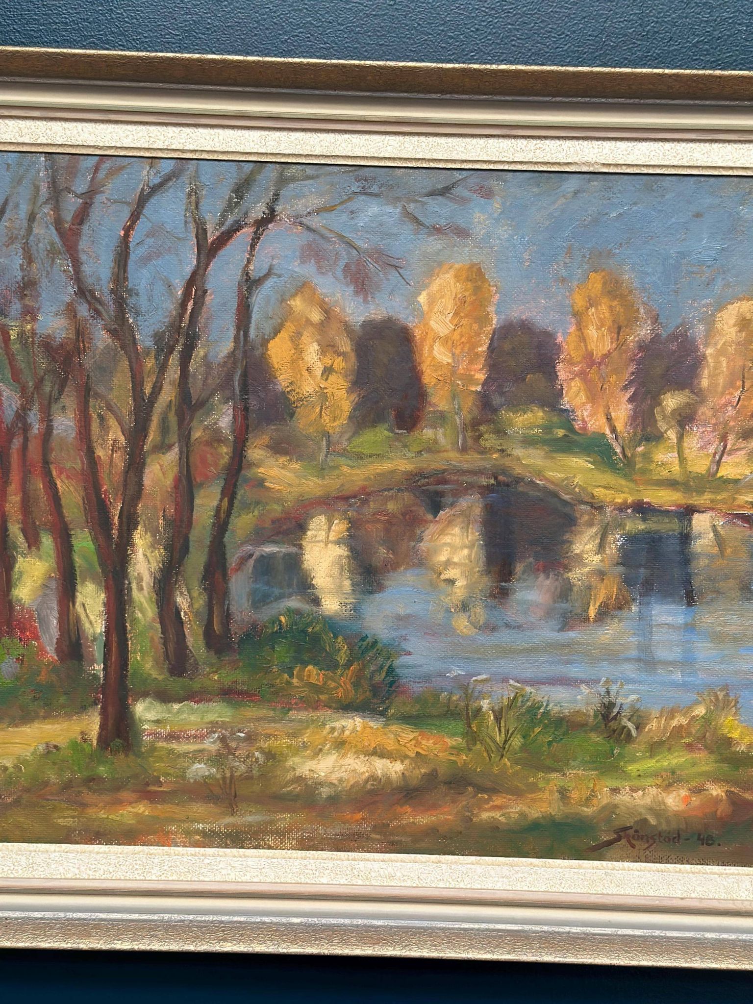Original Swedish Oil on Panel – “Autumn Landscape” by Skänstod – Dated 1948