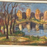 Original Swedish Oil on Panel – “Autumn Landscape” by Skänstod – Dated 1948