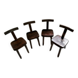Set of 4 brutalist design elm t-chairs - 1950