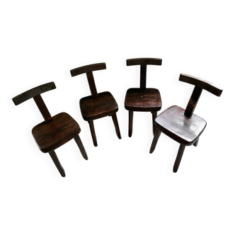 Lot 4 chaises design brutaliste en orme en t - 1950