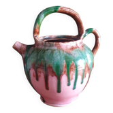 Cruche pichet gargoulette provençale poterie vernissé glaçure rose et verte