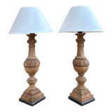 Pair of wooden base lamps