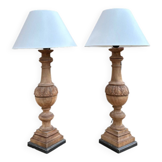 Pair of wooden base lamps