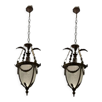 Suspensions en verre gravé en bronze, années 1970