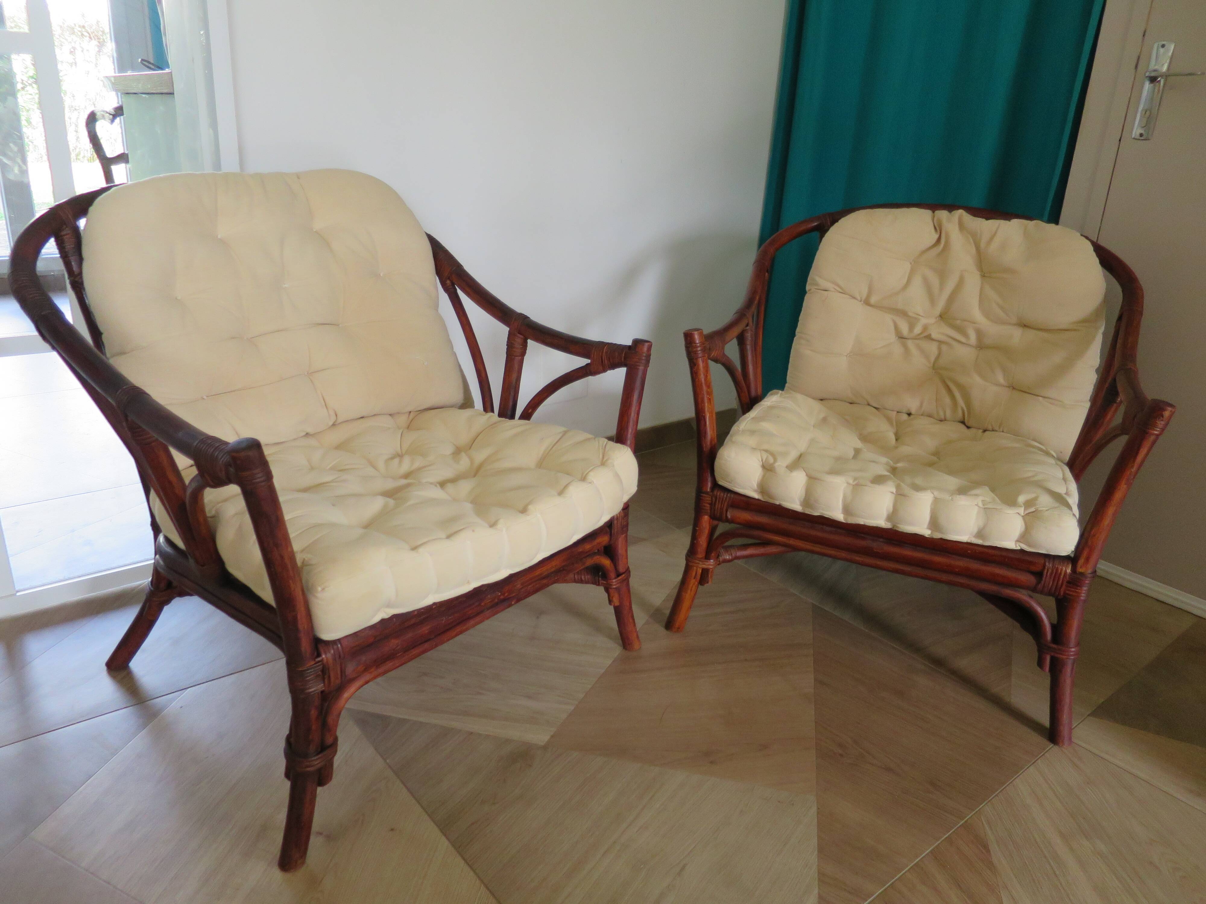 Set of 2 bamboo armchairs - curved wood - 1960s