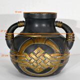 Terracotta vase anthracite and golden 1900