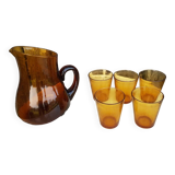 Old orangeade service blown glass carafe + 5 vintage verico glasses #a680