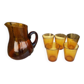 Old orangeade service blown glass carafe + 5 vintage verico glasses #a680