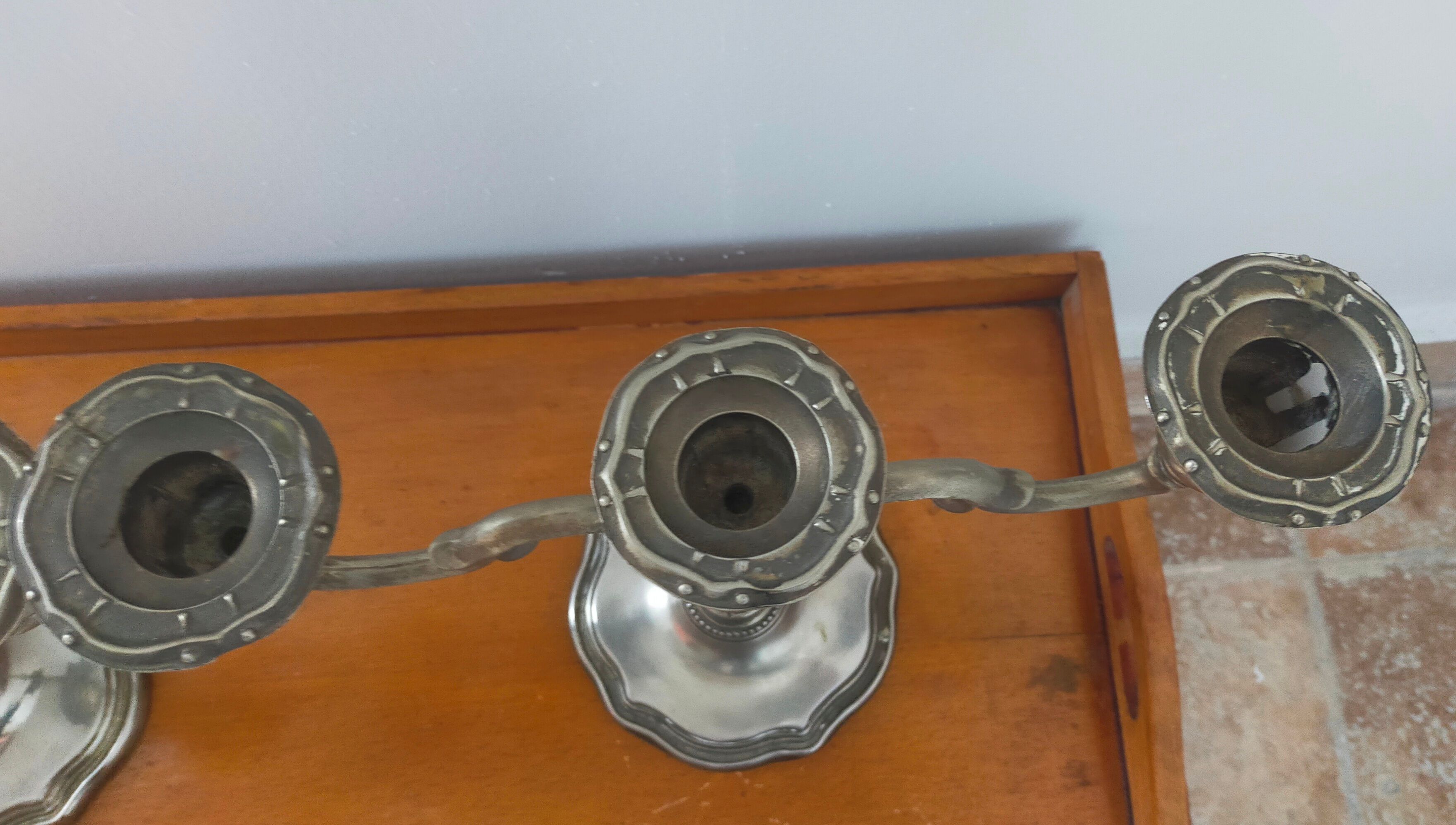 Pair of silver metal candlesticks