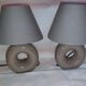 2 grey ceramic bedside lamps