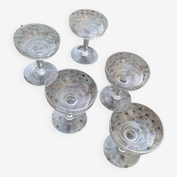 5 coupes a champagne en verre transparent vintage