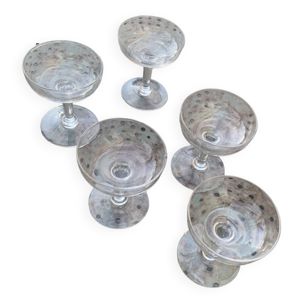 5 coupes a champagne en verre transparent vintage