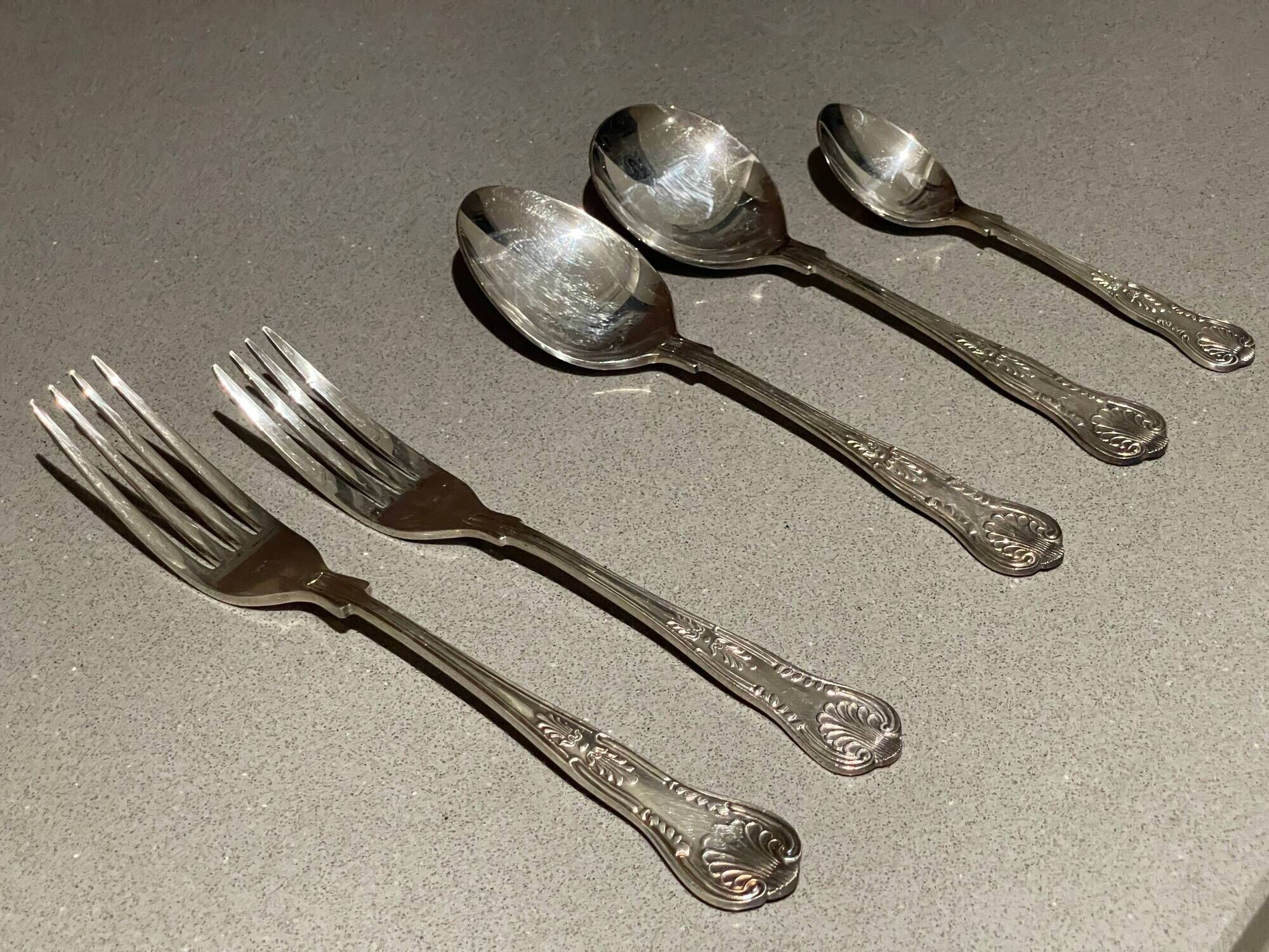 Table cutlery (knife and fork) silver-plated, set of 37 pieces, England, vintage Art Deco