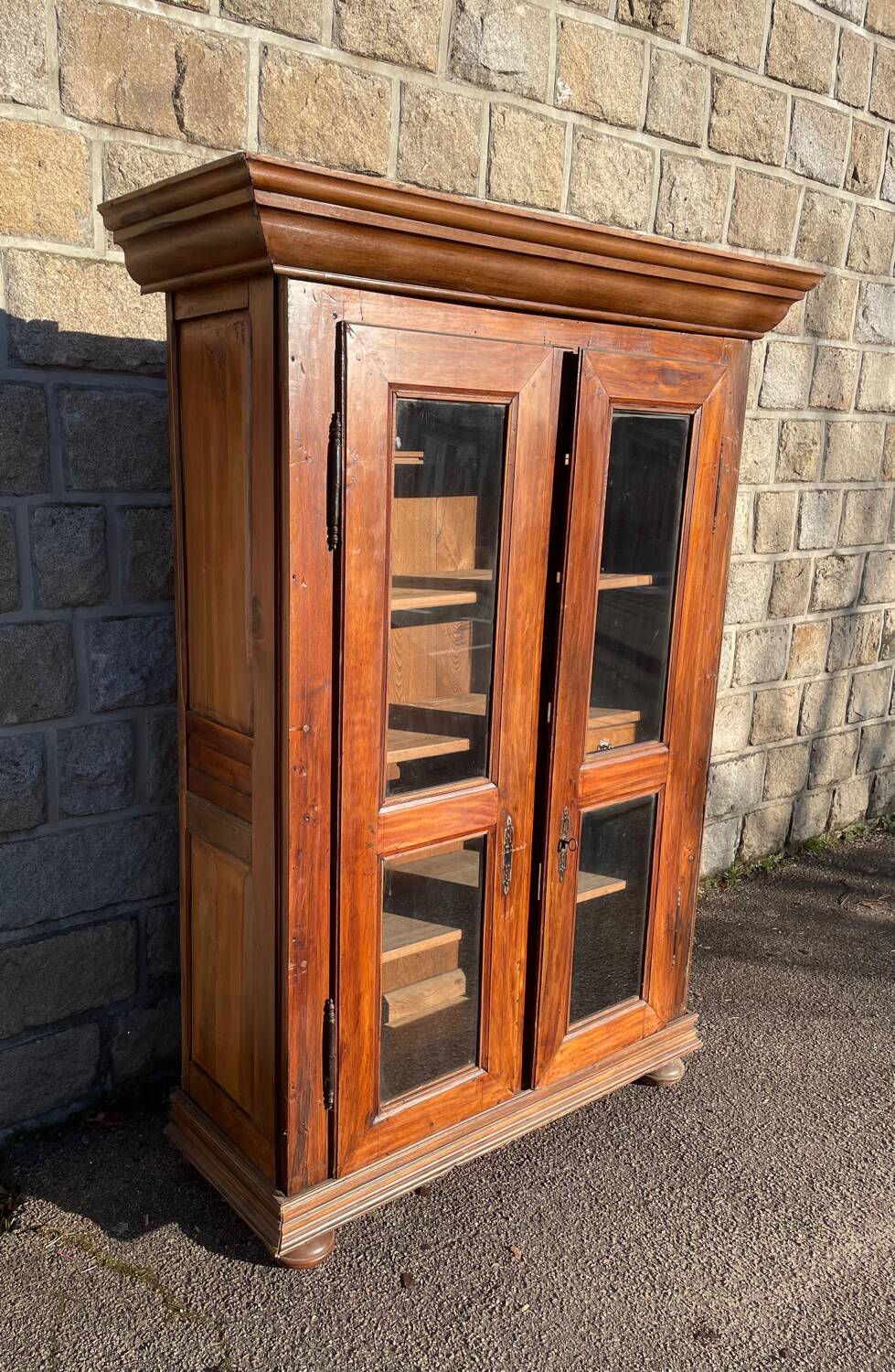 French walnut glass cabinet