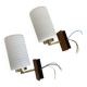 Pair of brass and wood wall lights with white molded glass tulips, 1950s