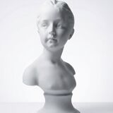 Bust of Louise Brongniart after Houdon, white biscuit Tharaud Limoges 20th century.