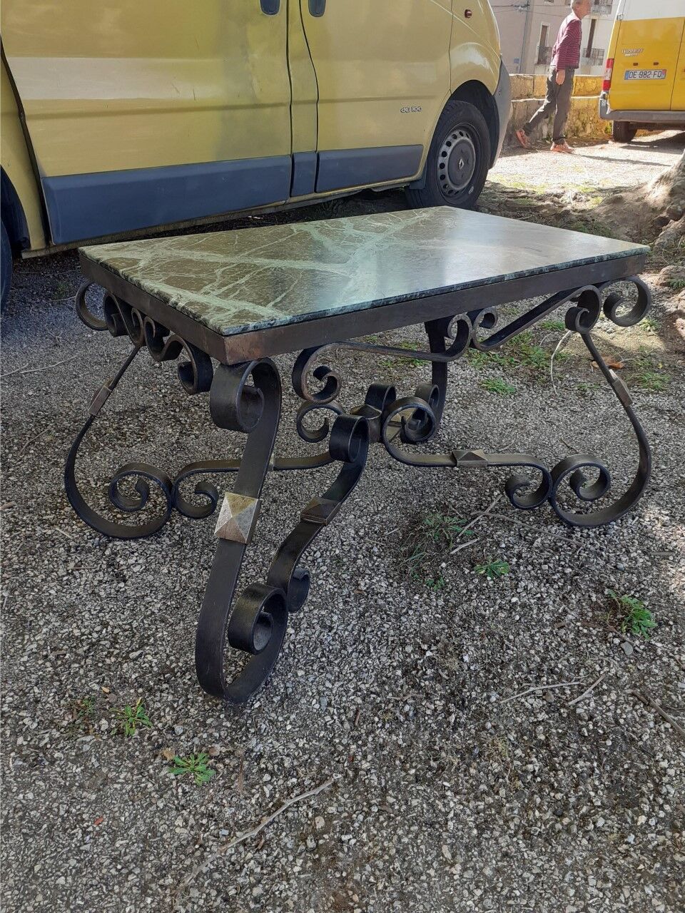Superb Table in Iron Forget and Marble  1930, 1940
